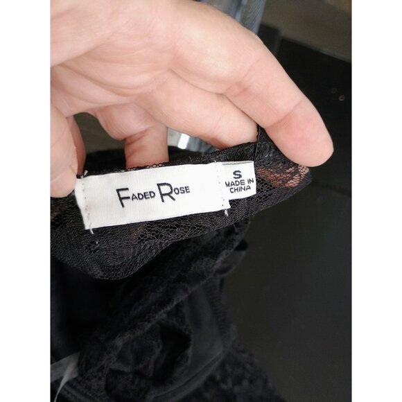 Faded Rose Black Sheer Lace Bustier Crop Top With Cap Sleeves & Back Zipper Clos - Picture 13 of 15